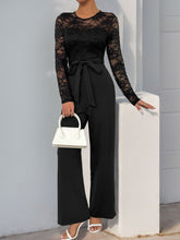 Load image into Gallery viewer, Perfee Lace Round Neck Long Sleeve Jumpsuit