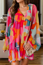 Load image into Gallery viewer, Color Block V-Neck Long Sleeve Dress