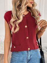 Load image into Gallery viewer, Perfee Pocketed Round Neck Cap Sleeve Cardigan