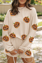 Load image into Gallery viewer, Sequin Pumpkin Round Neck Top and Shorts Set