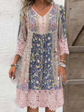 Load image into Gallery viewer, Full Size Lace Detail Printed Three-Quarter Sleeve Dress