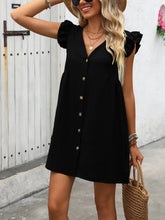 Load image into Gallery viewer, Button Up V-Neck Cap Sleeve Mini Dress