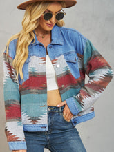 Load image into Gallery viewer, Geometric Button Up Dropped Shoulder Denim Jacket