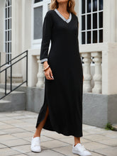 Load image into Gallery viewer, Slit V-Neck Long Sleeve Midi Dress