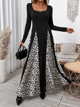 Load image into Gallery viewer, Perfee Leopard Square Neck Long Sleeve Maxi Dress