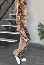 Load image into Gallery viewer, Full Size Collared Neck Leopard Zip Up Top and Pants Set Plus Size