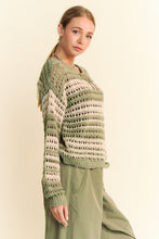 Load image into Gallery viewer, Davi &amp; Dani Contrast Striped Crochet Drop Shoulder Knit Cover Up