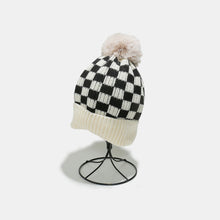 Load image into Gallery viewer, Checkered Knit Hat with Pompom