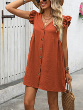 Load image into Gallery viewer, Button Up V-Neck Cap Sleeve Mini Dress