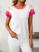 Load image into Gallery viewer, Mandy Contrast Round Neck Short Sleeve Knit Top