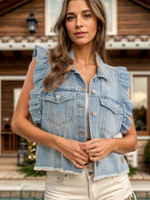 Load image into Gallery viewer, Raw Hem Ruffled Cap Sleeve Denim Jacket