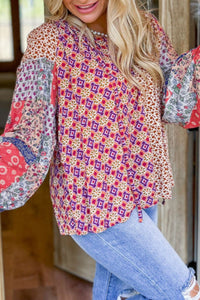 Printed Tie Neck Long Sleeve Blouse