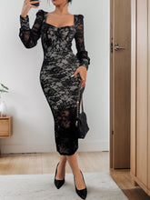 Load image into Gallery viewer, Perfee Lace Sweetheart Neck Long Sleeve Midi Dress