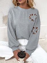 Load image into Gallery viewer, Perfee Cutout Pearl Round Neck Long Sleeve Sweatshirt