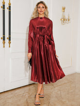 Load image into Gallery viewer, Tie Waist Long Sleeve Midi Dress