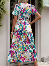 Load image into Gallery viewer, Printed Notched Short Sleeve Midi Dress