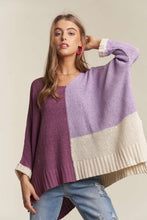 Load image into Gallery viewer, ADORA Side Slit Color Block Long Sleeve Sweater