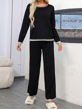 Load image into Gallery viewer, Contrast Trim Round Neck Top and Pants Sweater Set