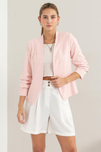 Load image into Gallery viewer, HYFVE Open Front Ruched Sleeve Blazer