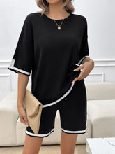 Load image into Gallery viewer, Contrast Trim Round Neck Top and Shorts Set