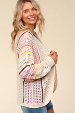 Load image into Gallery viewer, Haptics Full Size Striped Crochet Open Front Cardigan