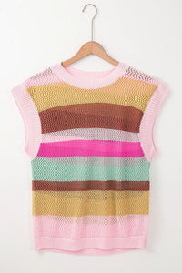 Sydney Color Block Round Neck Cap Sleeve Knit Top