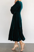 Load image into Gallery viewer, V-Neck Long Sleeve Midi Velvet Dress