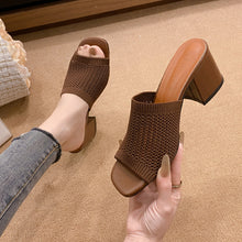 Load image into Gallery viewer, Block Heel Knit Sandals