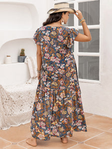 Plus Size Ruffled Printed Cap Sleeve Dress