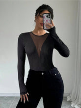 Load image into Gallery viewer, Mesh Detail Round Neck Long Sleeve Top