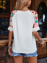 Load image into Gallery viewer, Fringe Round Neck Floral Half Sleeve T-Shirt