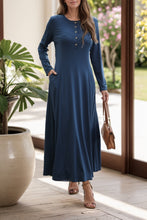 Load image into Gallery viewer, Round Neck Long Sleeve Maxi Dress with Pockets