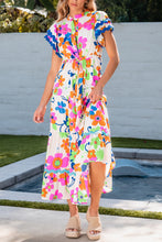 Load image into Gallery viewer, Tiered Printed Round Neck Cap Sleeve Dress