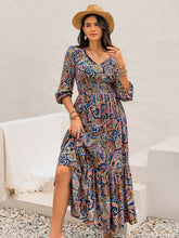 Load image into Gallery viewer, Printed Tie Neck Long Sleeve Midi Dress