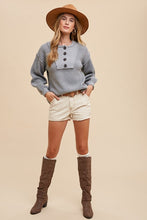 Load image into Gallery viewer, Annie Wear Half Button Ribbed Hem Sweater