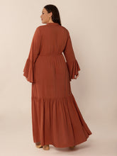 Load image into Gallery viewer, Plus Size Ruffled Notched Long Sleeve Midi Dress