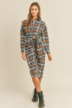 Load image into Gallery viewer, Mable Plaid Flannel Front Tie Button Down Shirt Dress