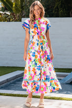 Load image into Gallery viewer, Tiered Printed Round Neck Cap Sleeve Dress