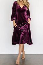 Load image into Gallery viewer, V-Neck Long Sleeve Midi Velvet Dress