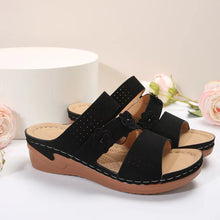 Load image into Gallery viewer, Flower PU Leather Wedge Sandals