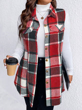 Load image into Gallery viewer, Honey Plus Size Pocketed Plaid Button Up Vest Coat