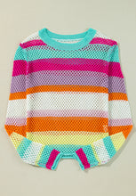 Load image into Gallery viewer, Openwork Contrast Striped Round Neck Knit Top