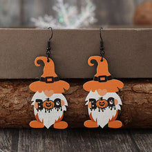 Load image into Gallery viewer, Wooden Gnome Pumpkin Dangle Earrings