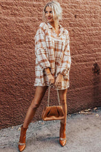 Load image into Gallery viewer, Plaid Collared Neck Long Sleeve Mini Shirt Dress