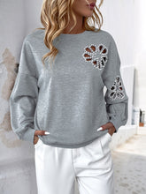 Load image into Gallery viewer, Perfee Cutout Pearl Round Neck Long Sleeve Sweatshirt