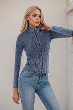 Load image into Gallery viewer, Basic Bae Pocketed Turtleneck Zip Up Denim Top