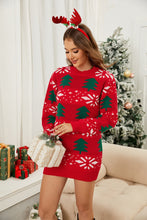 Load image into Gallery viewer, Christmas Tree Round Neck Sweater Dress