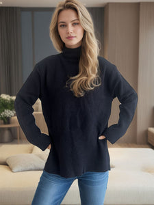 Side Slit Turtleneck Long Sleeve Sweater