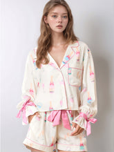 Load image into Gallery viewer, Printed Collared Neck Flounce Sleeve Top and Shorts Lounge Set