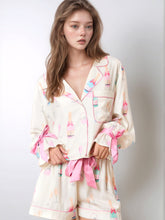 Load image into Gallery viewer, Printed Collared Neck Flounce Sleeve Top and Shorts Lounge Set